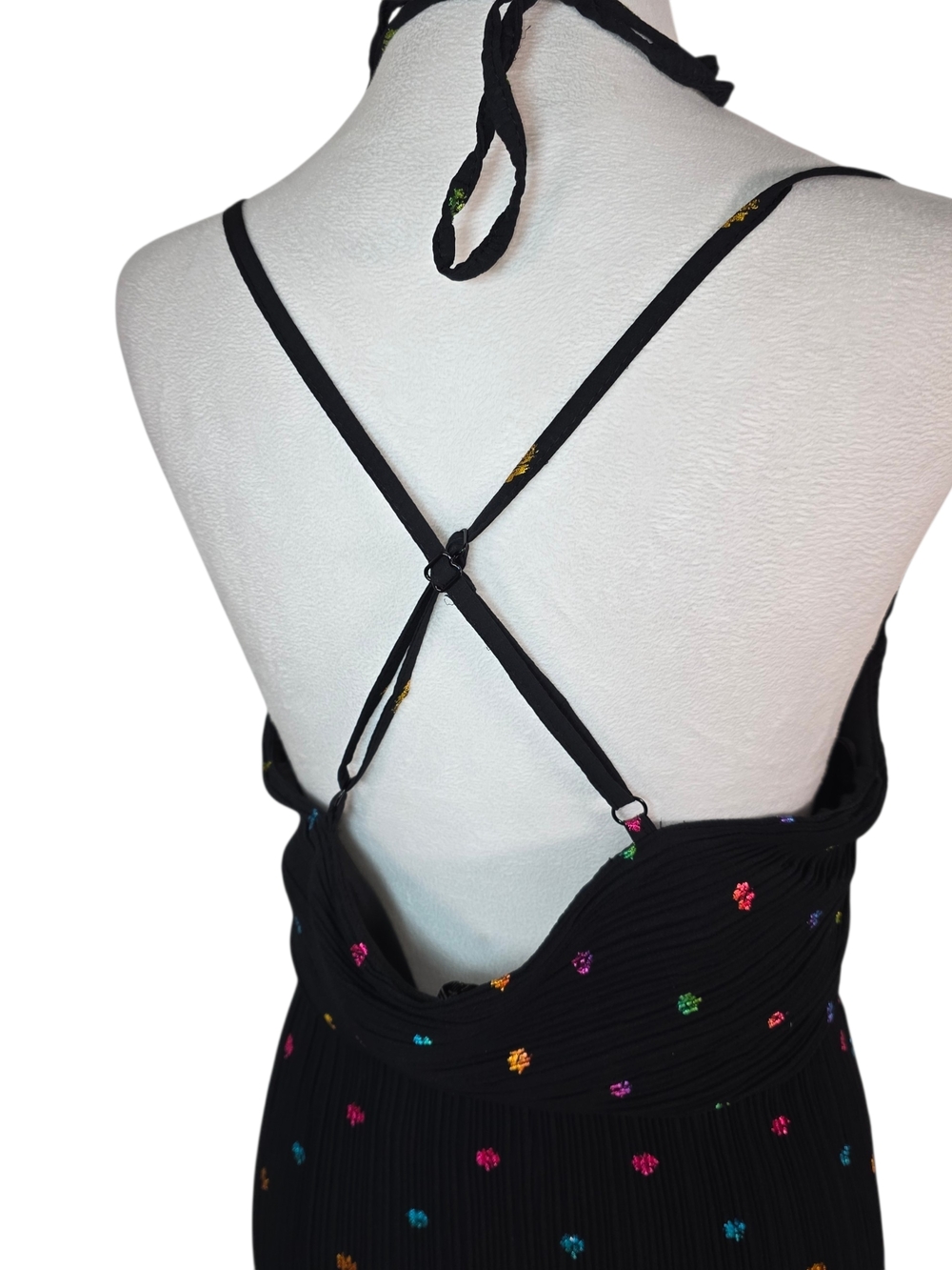 NWT Never Fully Dressed Megan Plissé Dress L Blk Metallic Polka Dot Maxi Halter - Picture 10 of 15